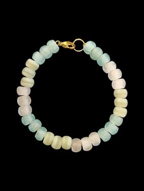 Handmade Sea Glass Beaded Bracelet in Aqua, White & Green